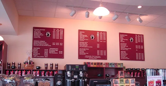 Coffee shop interior sign by Shark Signs LLC